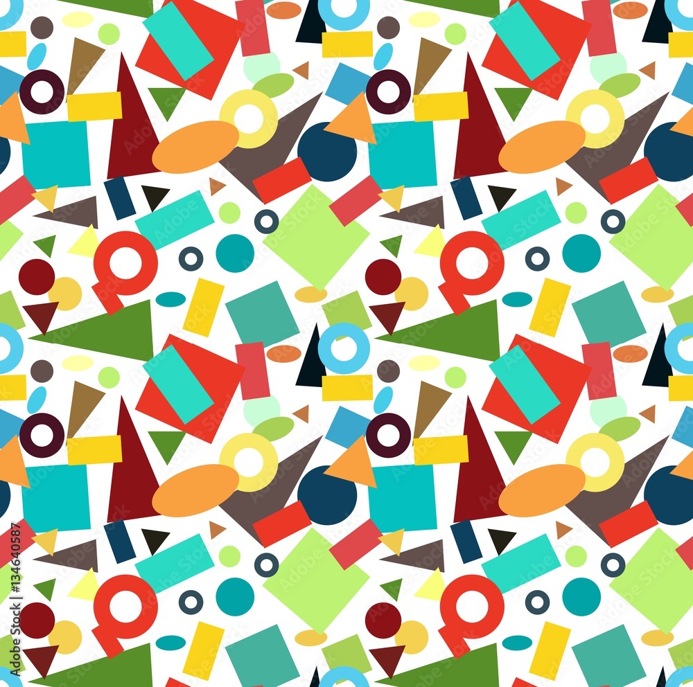 Seamless pattern in style of supermatism. Abstract geometric forms. Vector colorful illustration. Flat design. 