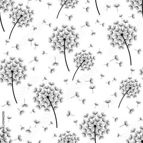 Background seamless pattern with stylized dandelions