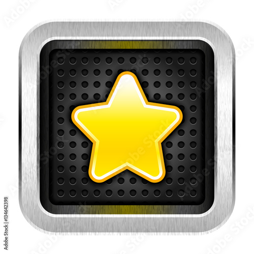 Square chrome metal button with yellow star app icon
