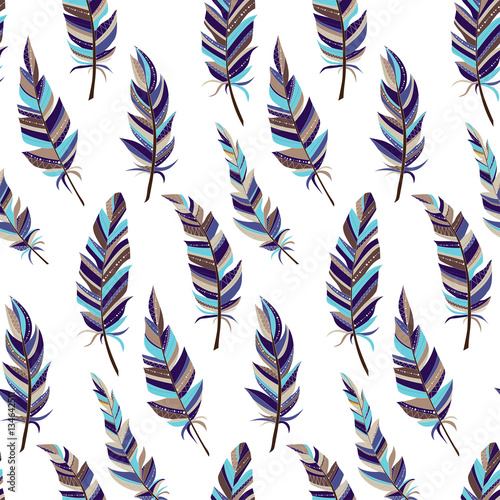 Seamless background with vintage feathers. Boho style. Pattern.