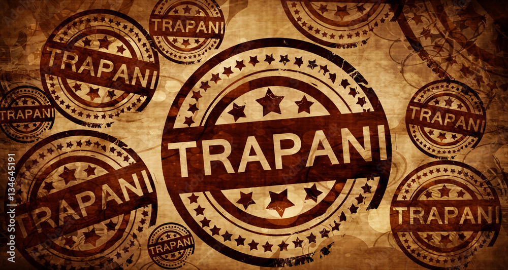 Trapani, vintage stamp on paper background