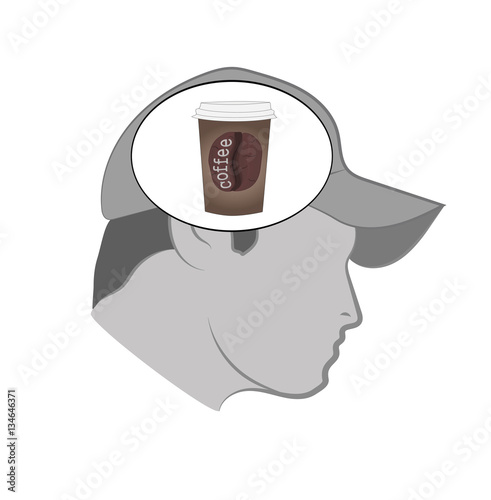 man thinks about a coffee. fast-food concept. vector illustration.