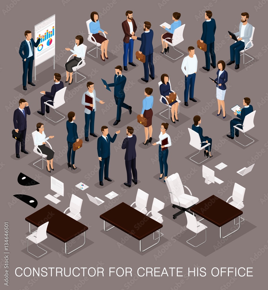 Business people isometric set for creating your office with the men and ...