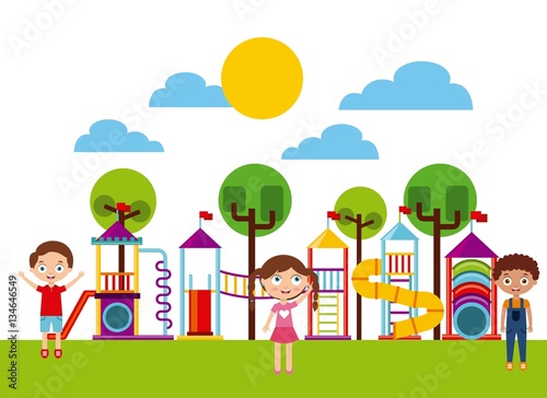 Fototapeta Naklejka Na Ścianę i Meble -  happy kids playing on the playground. colorful design. vector illustration
