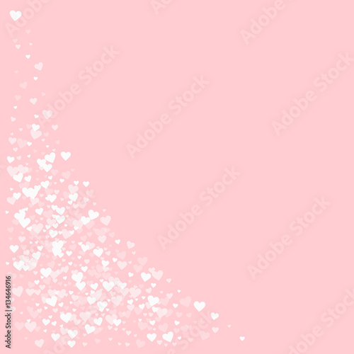 White hearts confetti. Bottom left corner on pale_pink valentine background. Vector illustration. © Begin Again