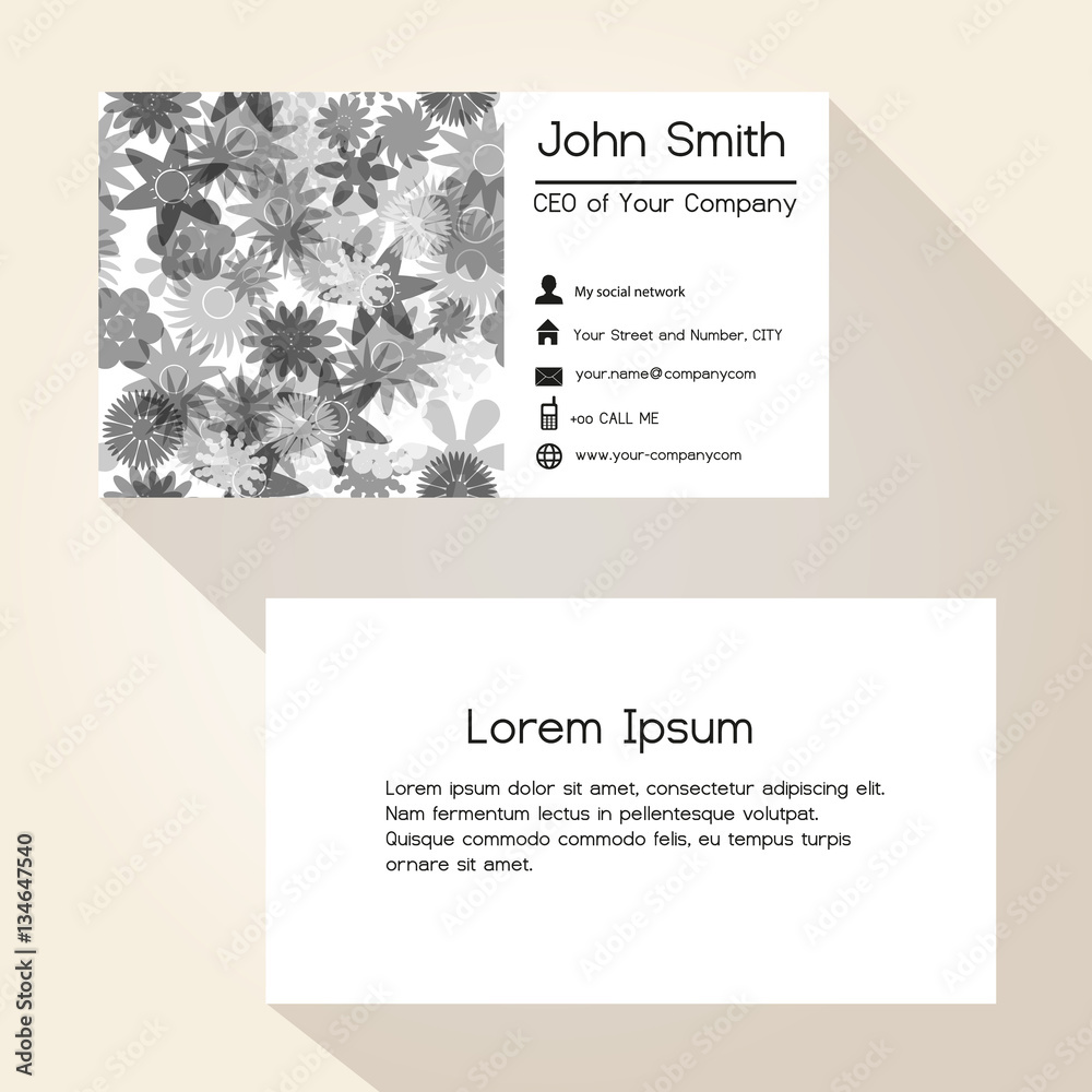 grayscale floral and bamboo business card design eps10