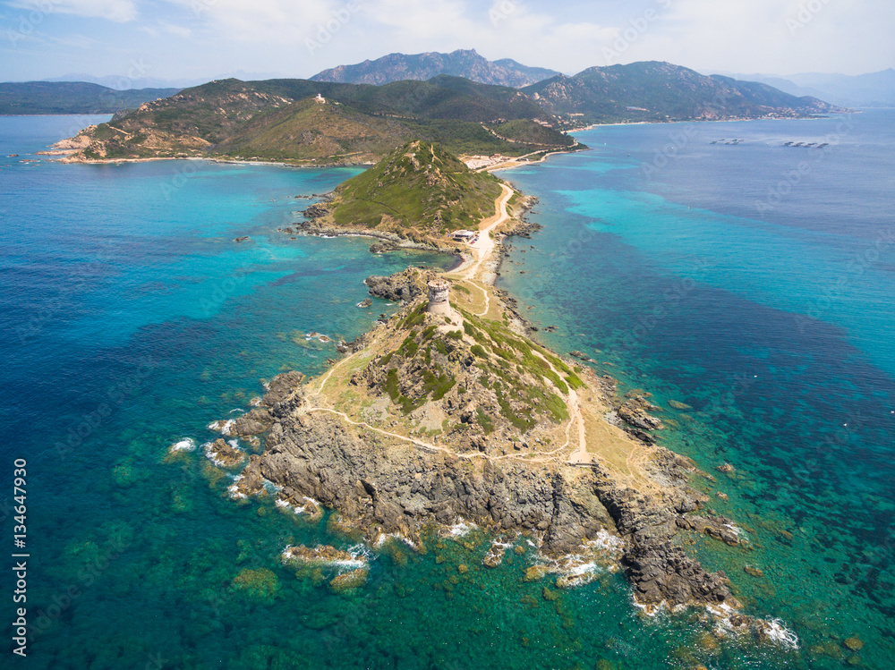 Aerial view of Sanguinaires bloodthirsty Islands in Corsica, Fra