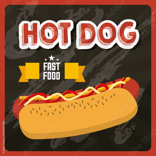 hot dog icon over black and red background. fast food concept. colorful design. vector illustration