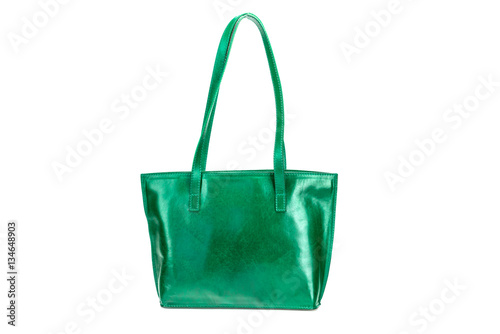 Elegant green leather woman's handbag isolated on white background, Women's Fashion Bags