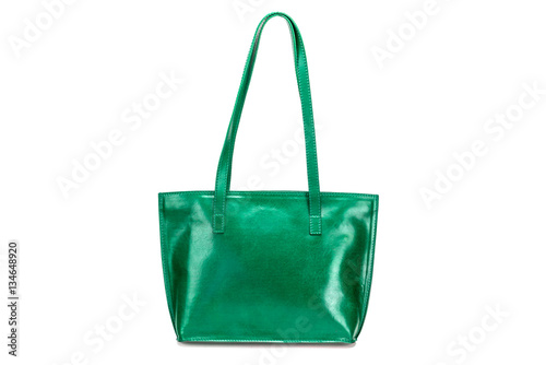 Elegant green leather woman's handbag isolated on white background, Women's Fashion Bags
