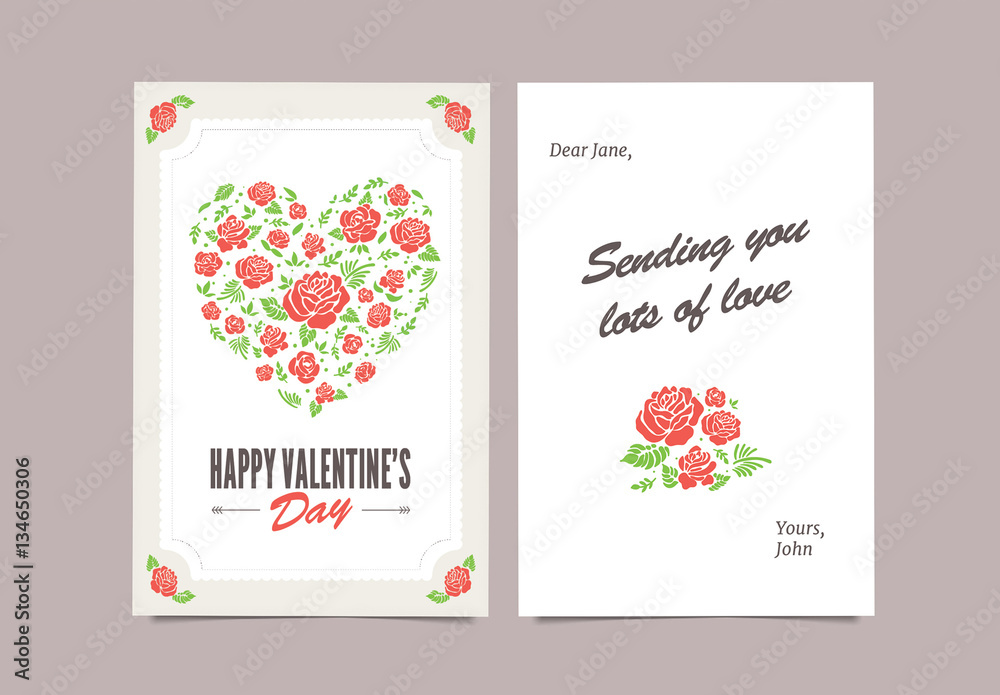 Floral Valentine's Day Card Stock Template | Adobe Stock
