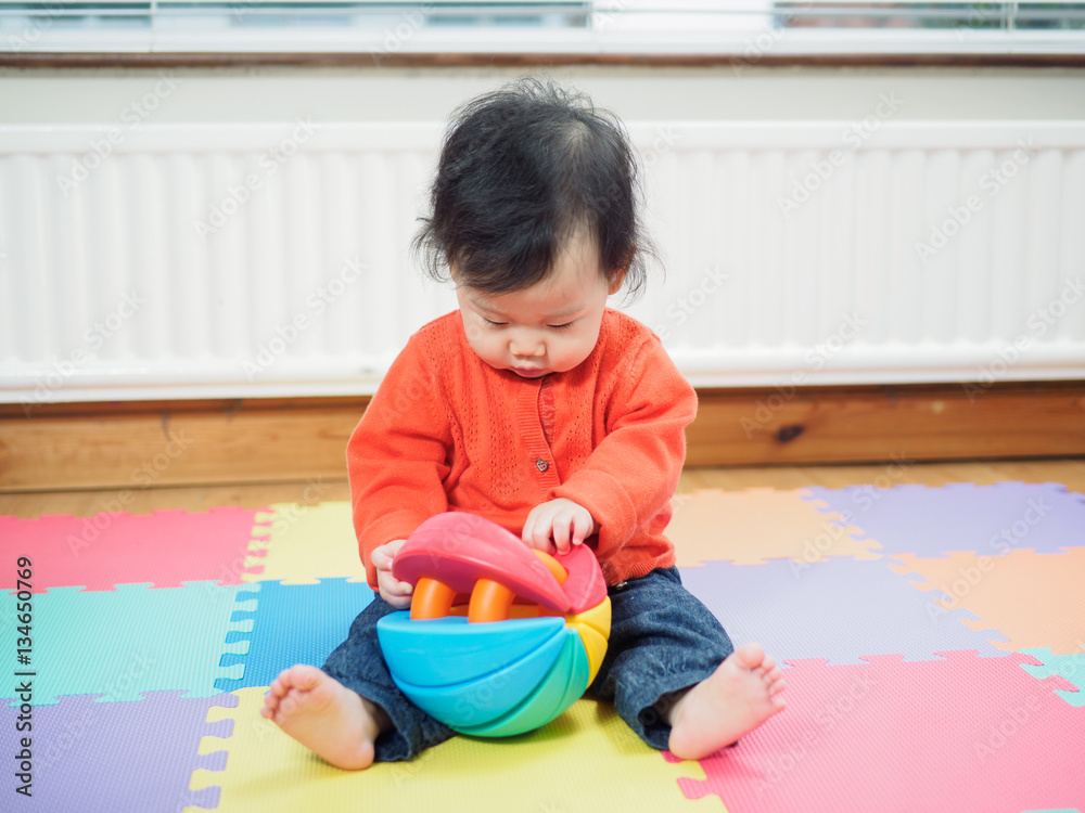 Asian baby playing building blocks toys Asian baby playing building blocks toys