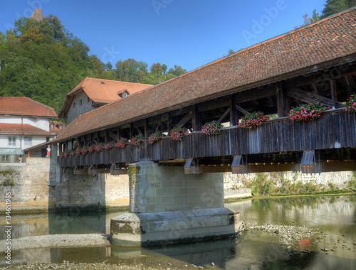 Wooden bridge in Fribourg, Switzerland