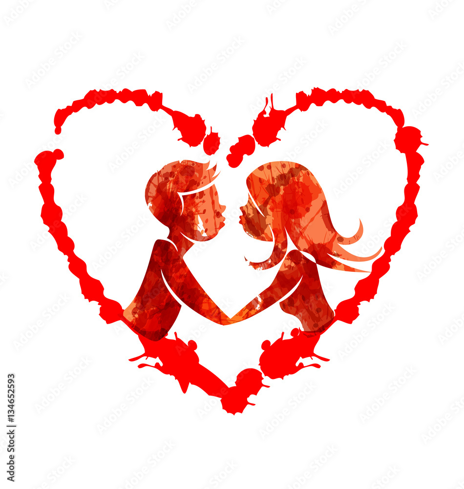 Vector illustration of kissing girl and a boy Stock Vector | Adobe Stock