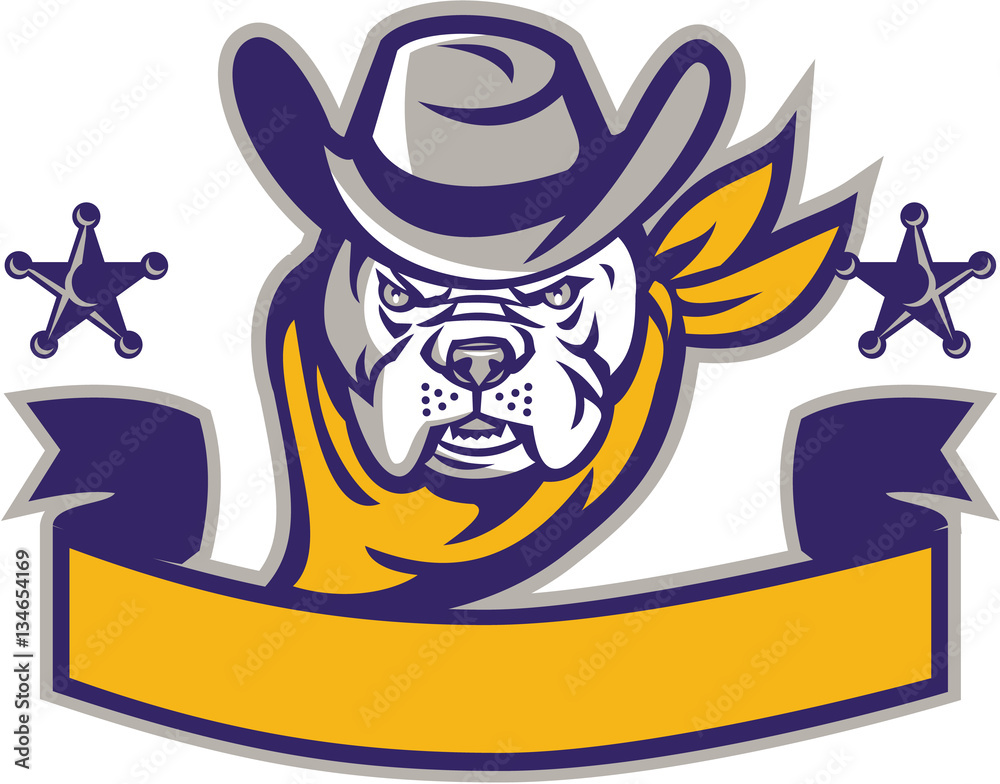 Bulldog Sheriff Cowboy Head Banner Retro Bulldog Sheriff Cowboy Head Banner Retro