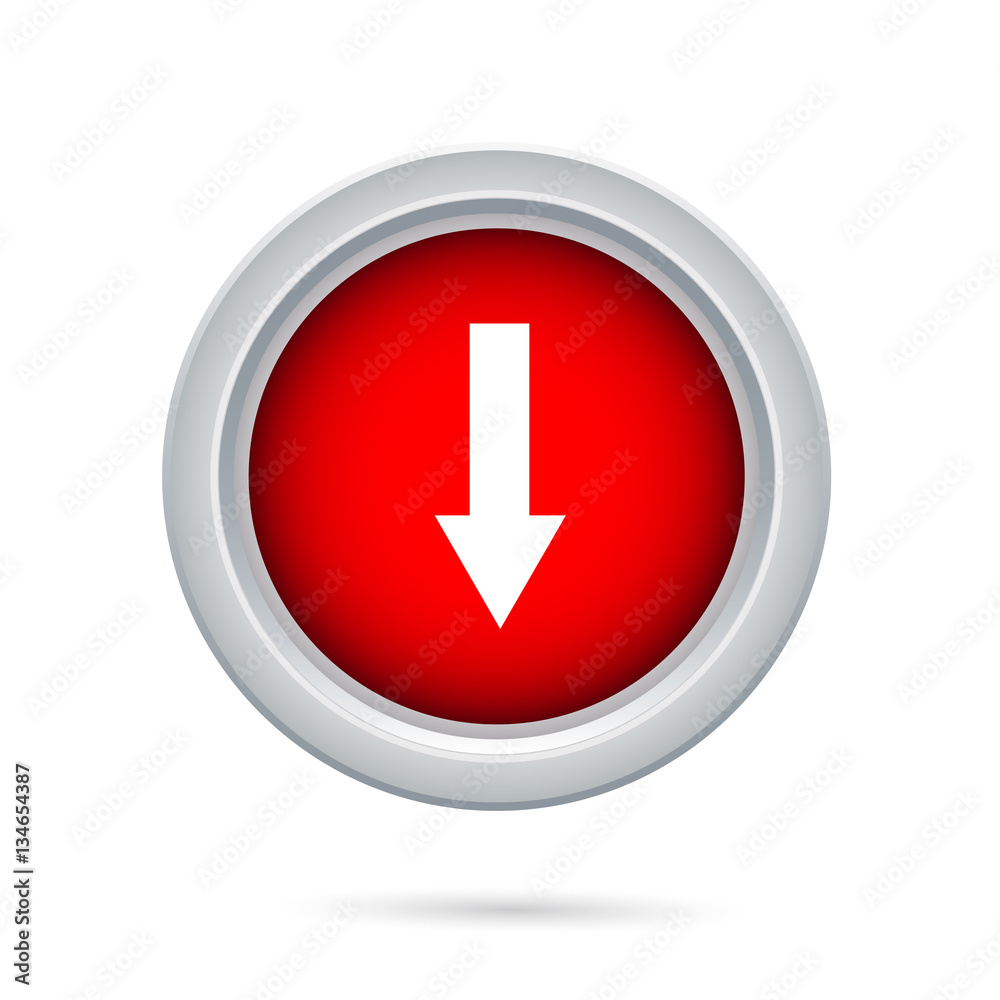 Icon red button with a down arrow pointer Icon red button with a down arrow pointer