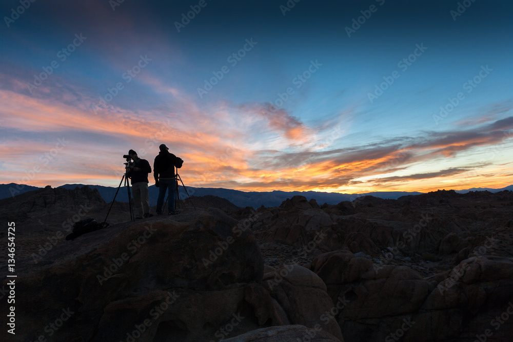 Photographers at sunrise at Alabama Hills, Lone Pine, CA, USA