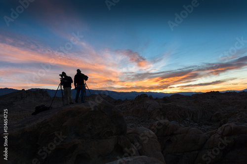 Photographers at sunrise at Alabama Hills, Lone Pine, CA, USA