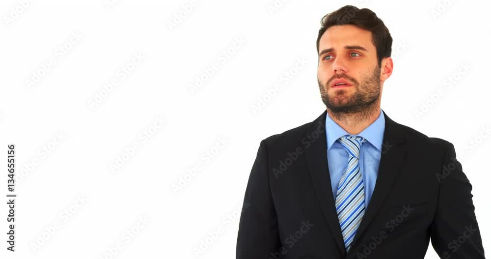 Businessman checking time on white background 4k Businessman checking time on white background 4k