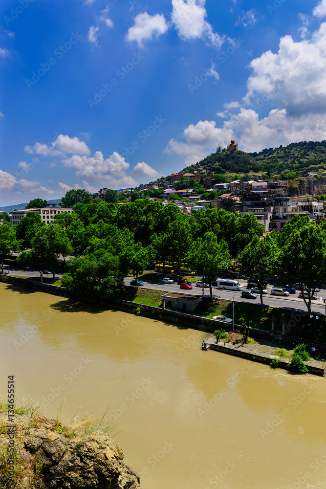 Beautiful city landscape with Kura(Mtkvari) river, Tbilisi, Georgia