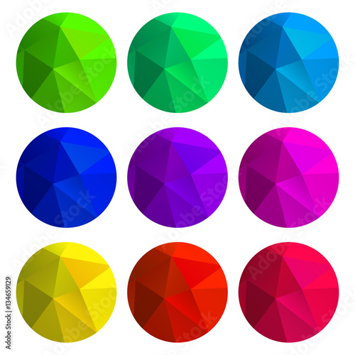 vector set of round polygonal gradient backgrounds of green blue cyan red orange yellow purple pink color which can be used as buttons icons for web design or label