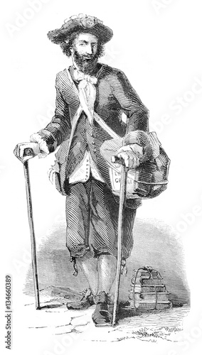 Fotografie Itinerant bookseller in the seventeenth century, vintage engravi