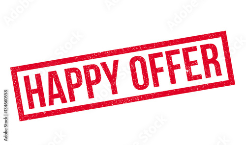 Happy Offer rubber stamp. Grunge design with dust scratches. Effects can be easily removed for a clean, crisp look. Color is easily changed.