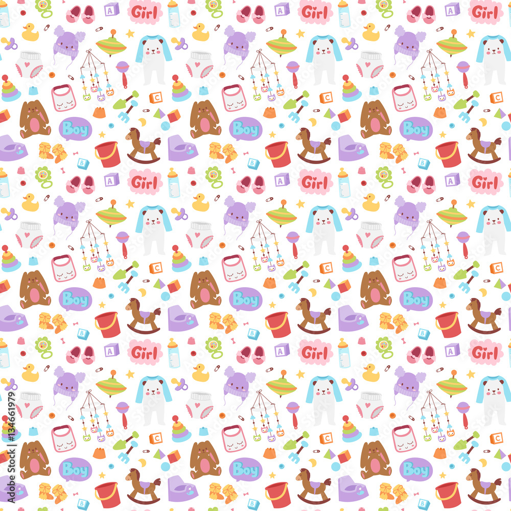 Baby icons seamless pattern vector.