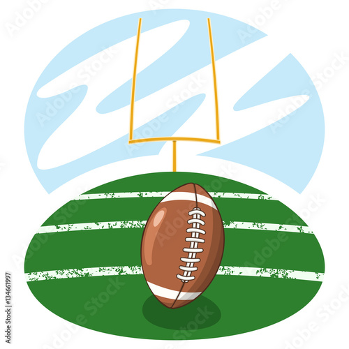 American football on the field with yard lines and goal in the distance