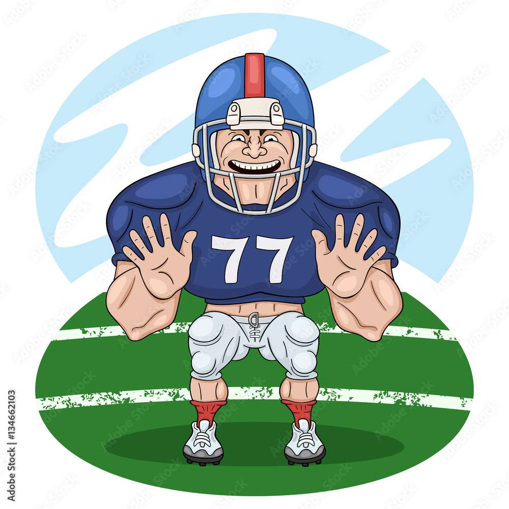 American football player. Cartoon illustration of lineman ready to body  check Stock Vector | Adobe Stock