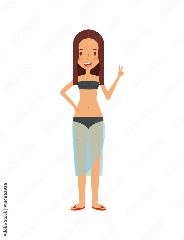 young woman wearing bikini cartoon icon over white background. trip and vacations concept. colorful design. vector illustration young woman wearing bikini cartoon icon over white background. trip and vacations concept. colorful design. vector illustration