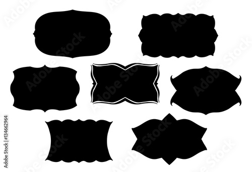blank black vector frames or text boxes in old Victorian style with fancy ornate curves and scalloped edges or border designs 