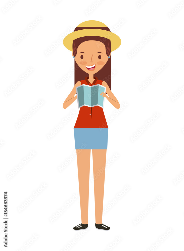 happy young woman cartoon icon over white background. trip and vacations concept. colorful design. vector illustration happy young woman cartoon icon over white background. trip and vacations concept. colorful design. vector illustration