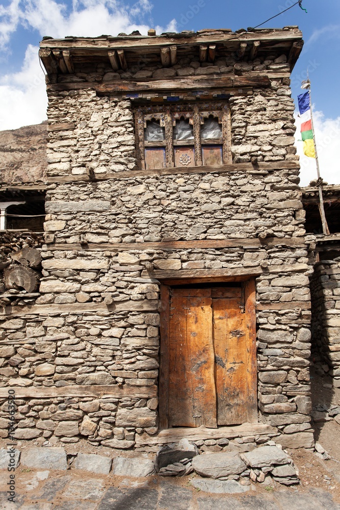 Fototapeta premium View of local stony building in Manang village