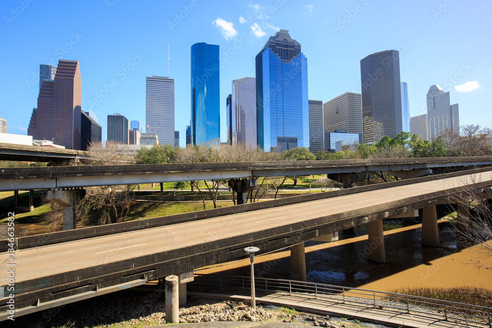 Skyline of Houston in bright sunset light Skyline of Houston in bright sunset light
