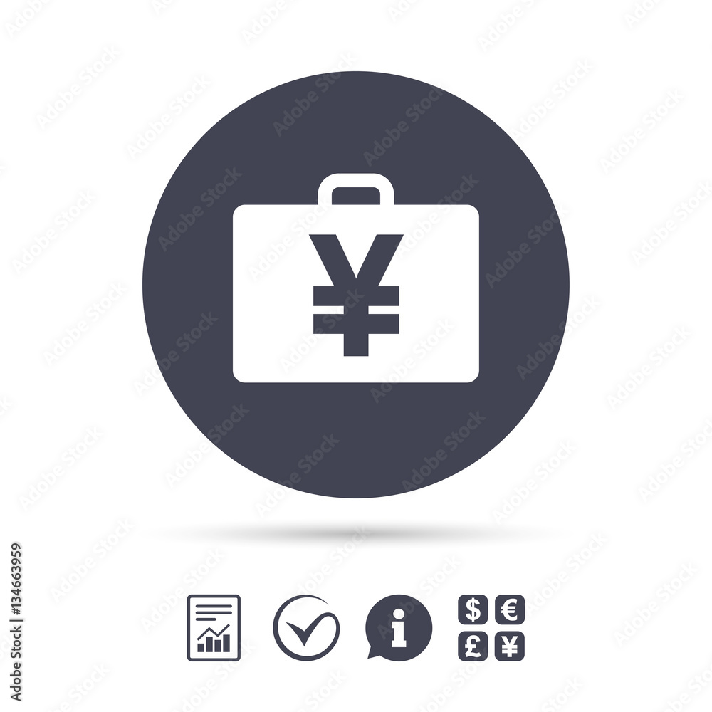 Fototapeta premium Case with Yen JPY sign. Briefcase button.