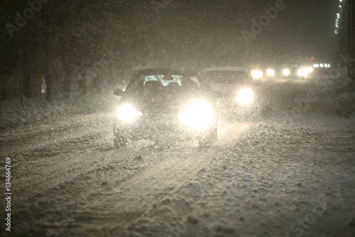 Cars in snowfall