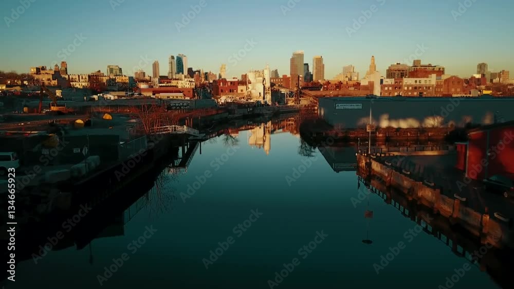 golden hour over Gowanus Canal in Brooklyn New York