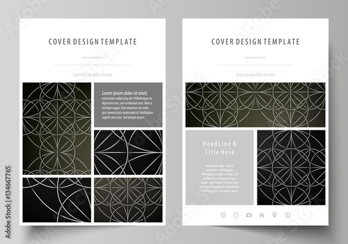Business templates for brochure, magazine, flyer, booklet, report. Cover design template, vector layout in A4 size. Celtic pattern. Abstract ornament, geometric vintage texture, medieval ethnic style.