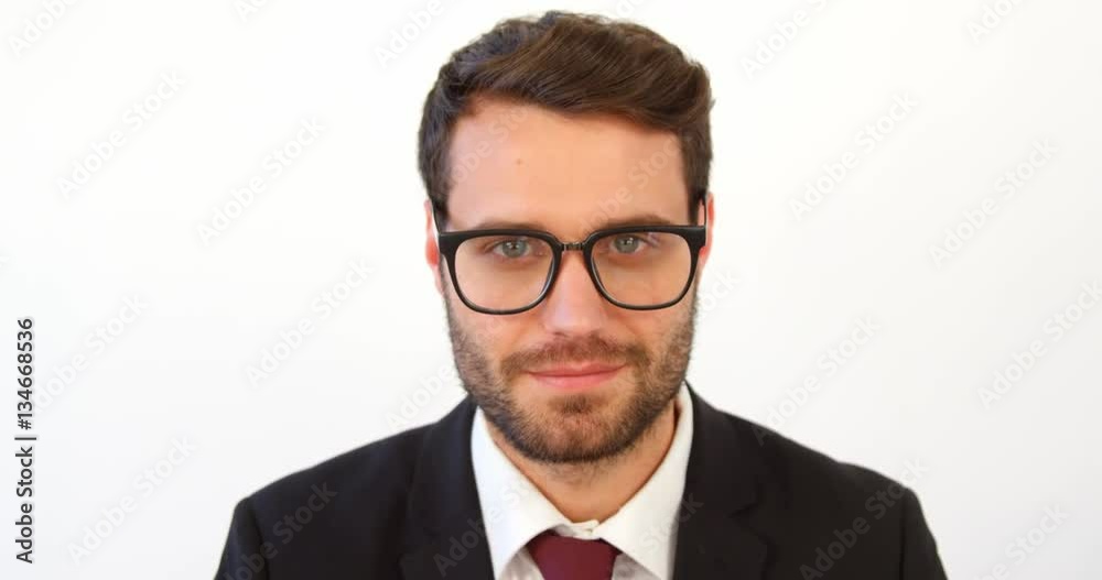 Portrait of smiling businessman on white background 4k Portrait of smiling businessman on white background 4k