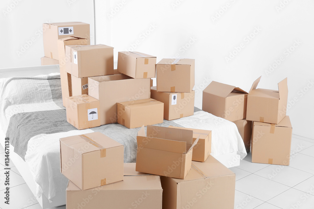 Packed household stuff for moving into new house Packed household stuff for moving into new house