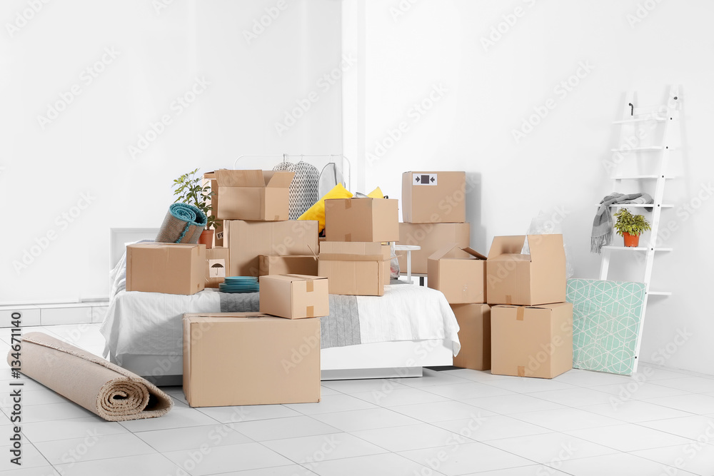 Packed household stuff for moving into new house Packed household stuff for moving into new house
