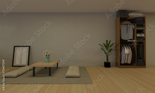 Fototapeta Naklejka Na Ścianę i Meble -  Modern living room interior with japanese style-3d rendering
