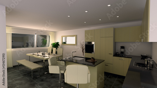 Modern Design Kitchen Room Visualisation for Architecture