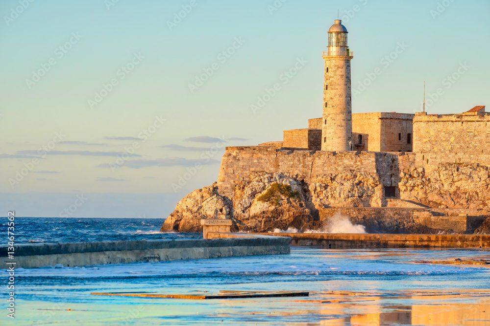 El morro fortress and lighthouse in Havana at sunset