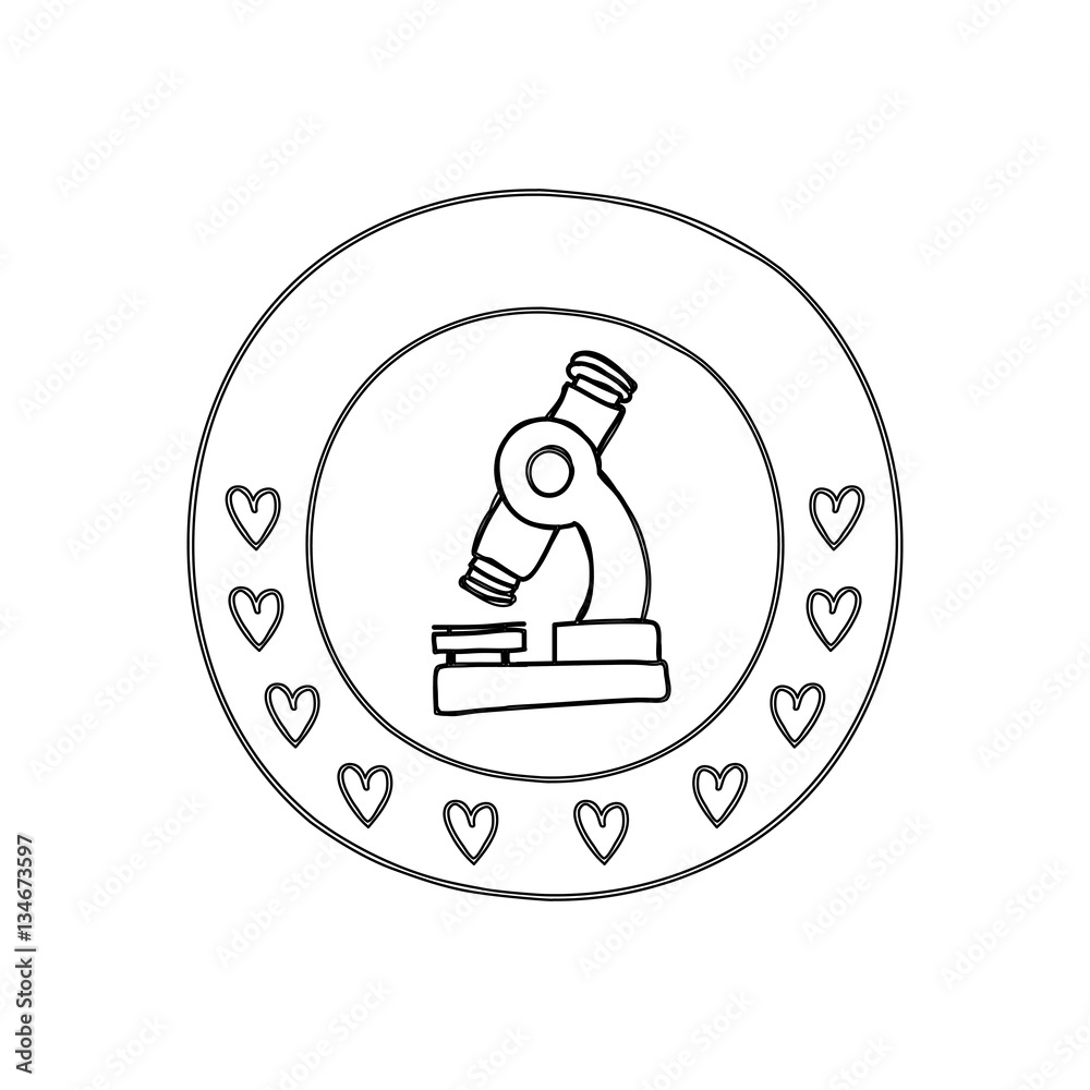 silhouette circular border with hearts and microscope to vector illustration silhouette circular border with hearts and microscope to vector illustration