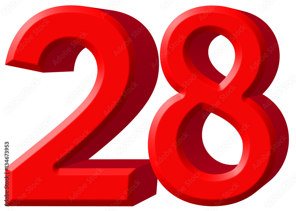 Numeral 28, twenty eight, isolated on white background, 3d rende Numeral 28, twenty eight, isolated on white background, 3d rende