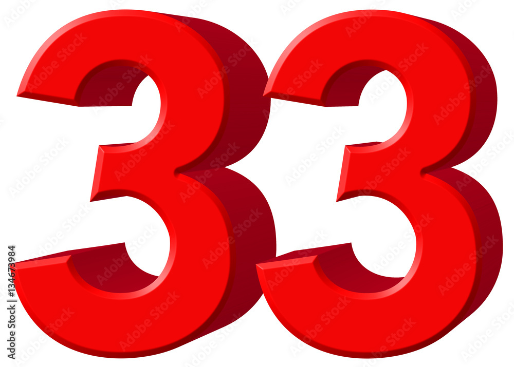 Fototapeta premium Numeral 33, thirty three, isolated on white background, 3d rende