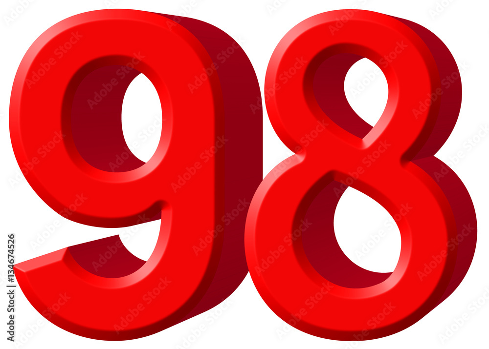 Numeral 98, ninety eight, isolated on white background, 3d rende Numeral 98, ninety eight, isolated on white background, 3d rende