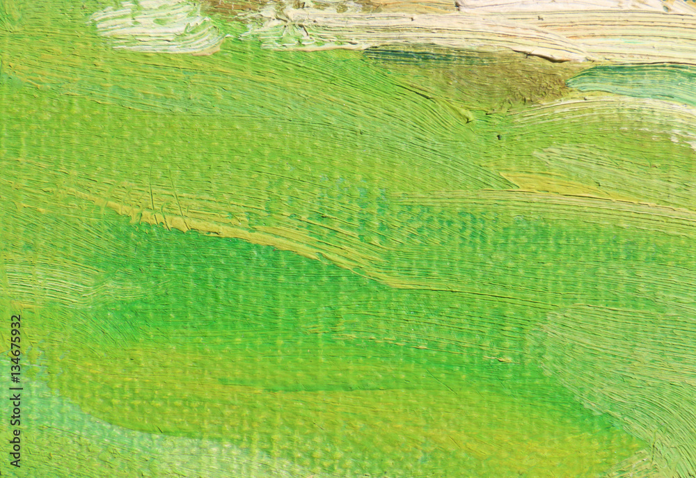 Fototapeta premium Green color oil paint on linen. 